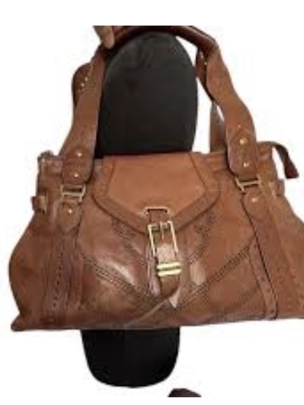 Cole Haan Brown Perforated Leather Satchel Handbag